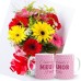 MB24-Mini Buquê com 6 Gerberas Coloridas+1Caneca Plastico 330ml "Como é grande o meu amor"
