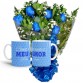 MB30-Mini Buquê com 6 Rosas Azuis+1Caneca Azul "Como é Grande o meu amor"