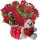 BP25-Buquê 12 Rosas Vermelhas+Urso Coração Amor 20cm