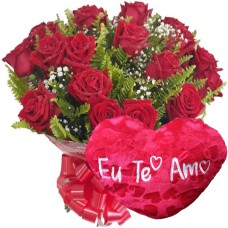 BP44-Buquê com 12 Rosas Vermelhas+Coração Grande "Eu Te Amo" 48x52