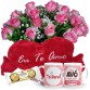 BPCC11-Buquê com 12 Rosas cor Rosa+1Caneca "Vó é mãe com Açucar.."+Chocolate 3un+Coração Grande "Eu te Amo" 62x34
