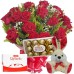 BPC21-Buque com 12 Rosas Vermelhas+Chocolate 12un+Coelhinho 15cm+Rafaelo 9un