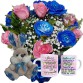 BPCN16-Buquê 12 rosas azuis e Rosa Cor Rosa+1Caneca Mulher+Coelhinho 15cm