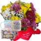 BPCC17-Buquê com Flores Campestres+1Caneca "Feliz dia das Mães"+Chocolate 6un+Coração Pelúcia "Como é grande o meu amor..." 65x30