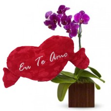 Orquídea Lilás+Coração Grande "Eu Te Amo" 62x34