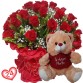BP27-Buquê 24 Rosas Vermelhas + Urso 25cm "Te Adoro Muito"