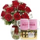 AV91-ARRANJO NO VASO P COM 12 ROSAS VERMELHAS+CHOCOLATE 8UN+1 CANECA ROSA "COMO E GRANDE..."